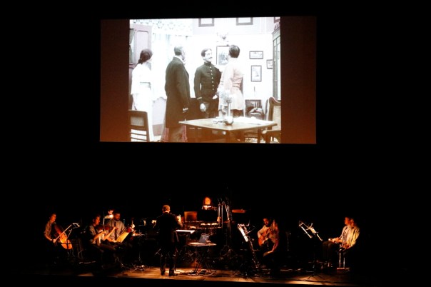 Argonaut Ensemble perform Olga Neuwirth's live score to Maudite soit la guerre. Photo by Marty Williams.