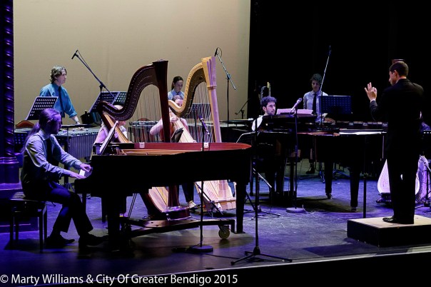 The Argonaut Ensemble perform Boulez's Sur incises. Photo by Marty Williams.