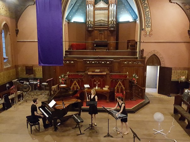 Rubiks set up for Morton Feldman's Why Patterns? on a steaming-hot December evening. 
